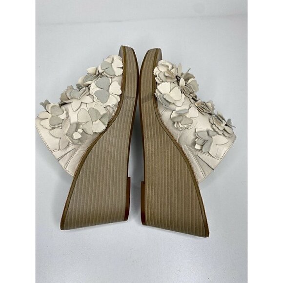 Sole Society Sandals Size 9M Women's So Poppy Leather Slip On Wedge Beige Floral - Picture 5 of 7